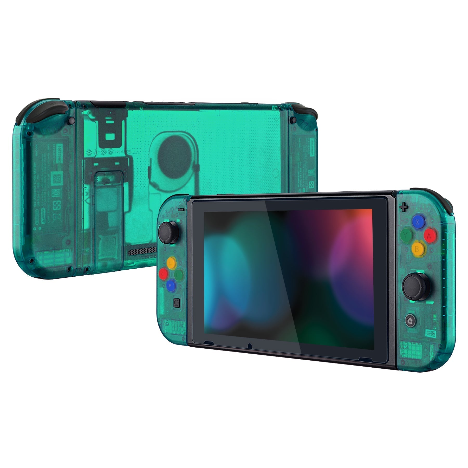 eXtremeRate Retail Back Plate for Nintendo Switch Console, NS Joycon Handheld Controller Housing with Colorful Buttons, DIY Replacement Shell for Nintendo Switch - Emerald Green - QM508