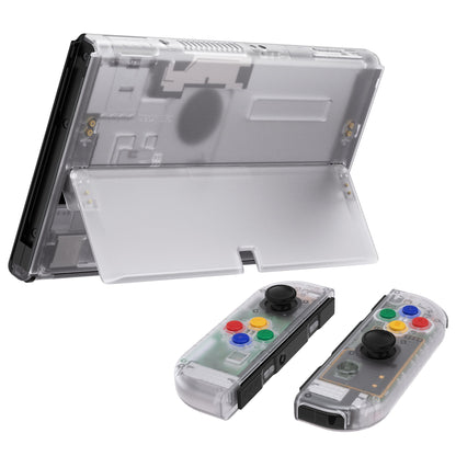 eXtremeRate Retail Clear Custom Full Set Shell for Nintendo Switch OLED, DIY Replacement Console Back Plate & Kickstand, NS Joycon Handheld Controller Housing with Colorful Buttons for Nintendo Switch OLED - QNSOM5001