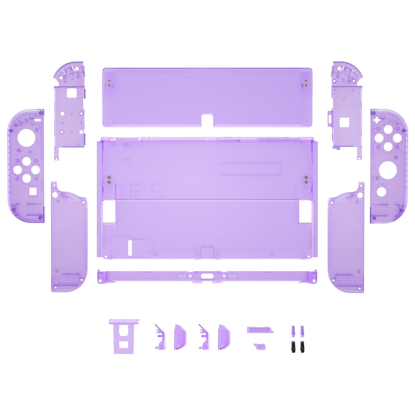 eXtremeRate Retail Clear Atomic Purple Custom Full Set Shell for Nintendo Switch OLED, DIY Replacement Console Back Plate & Kickstand, NS Joycon Handheld Controller Housing with Colorful Buttons for Nintendo Switch OLED - QNSOM5002