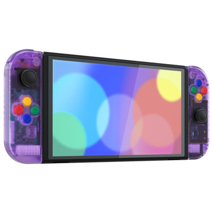 eXtremeRate Retail Clear Atomic Purple Custom Full Set Shell for Nintendo Switch OLED, DIY Replacement Console Back Plate & Kickstand, NS Joycon Handheld Controller Housing with Colorful Buttons for Nintendo Switch OLED - QNSOM5002