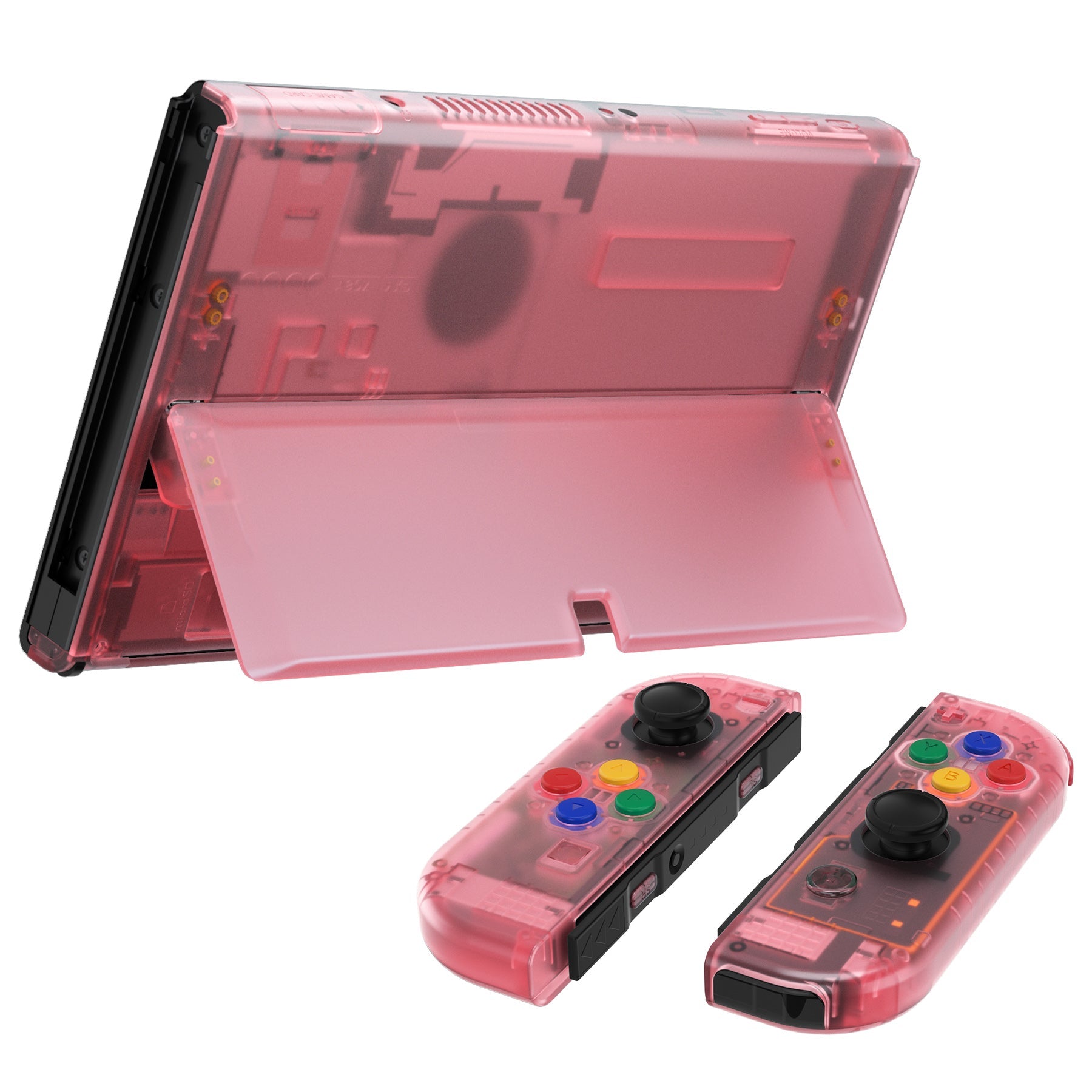 eXtremeRate Retail Cherry Pink Custom Full Set Shell for Nintendo Switch OLED, DIY Replacement Console Back Plate & Kickstand, NS Joycon Handheld Controller Housing with Colorful Buttons for Nintendo Switch OLED - QNSOM5004