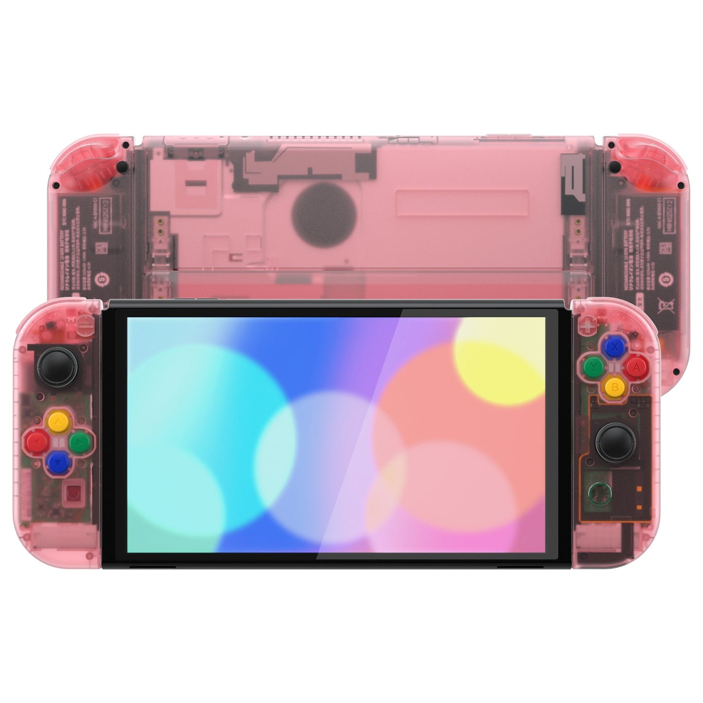 eXtremeRate Retail Cherry Pink Custom Full Set Shell for Nintendo Switch OLED, DIY Replacement Console Back Plate & Kickstand, NS Joycon Handheld Controller Housing with Colorful Buttons for Nintendo Switch OLED - QNSOM5004