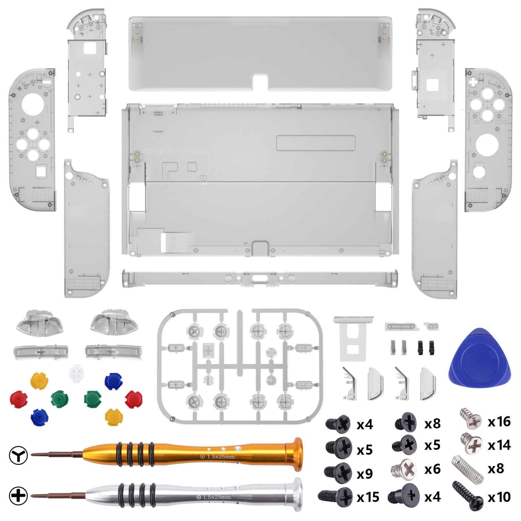 eXtremeRate Retail Clear Black Custom Full Set Shell for Nintendo Switch OLED, DIY Replacement Console Back Plate & Kickstand, NS Joycon Handheld Controller Housing with Colorful Buttons for Nintendo Switch OLED - QNSOM5005