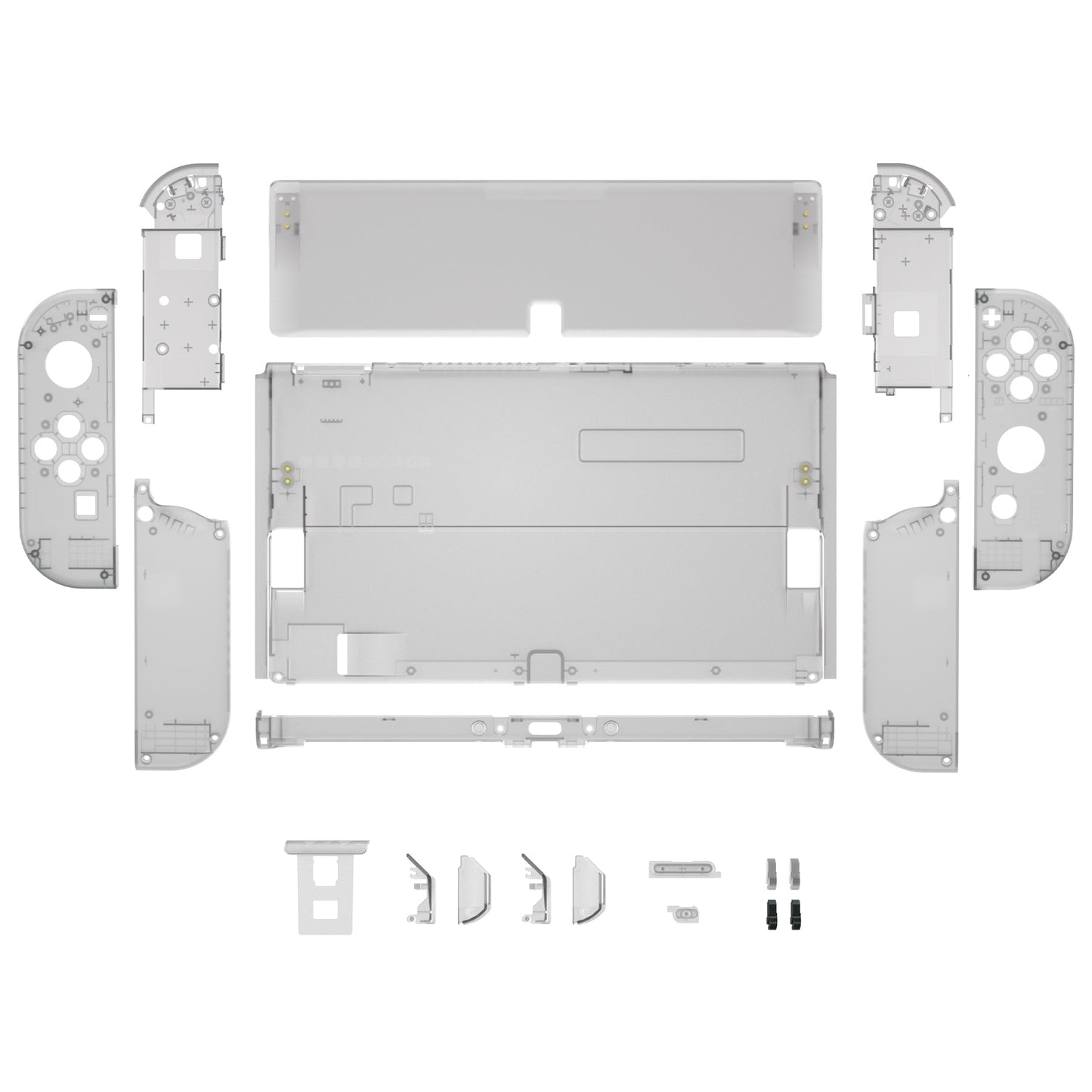 eXtremeRate Retail Clear Black Custom Full Set Shell for Nintendo Switch OLED, DIY Replacement Console Back Plate & Kickstand, NS Joycon Handheld Controller Housing with Colorful Buttons for Nintendo Switch OLED - QNSOM5005