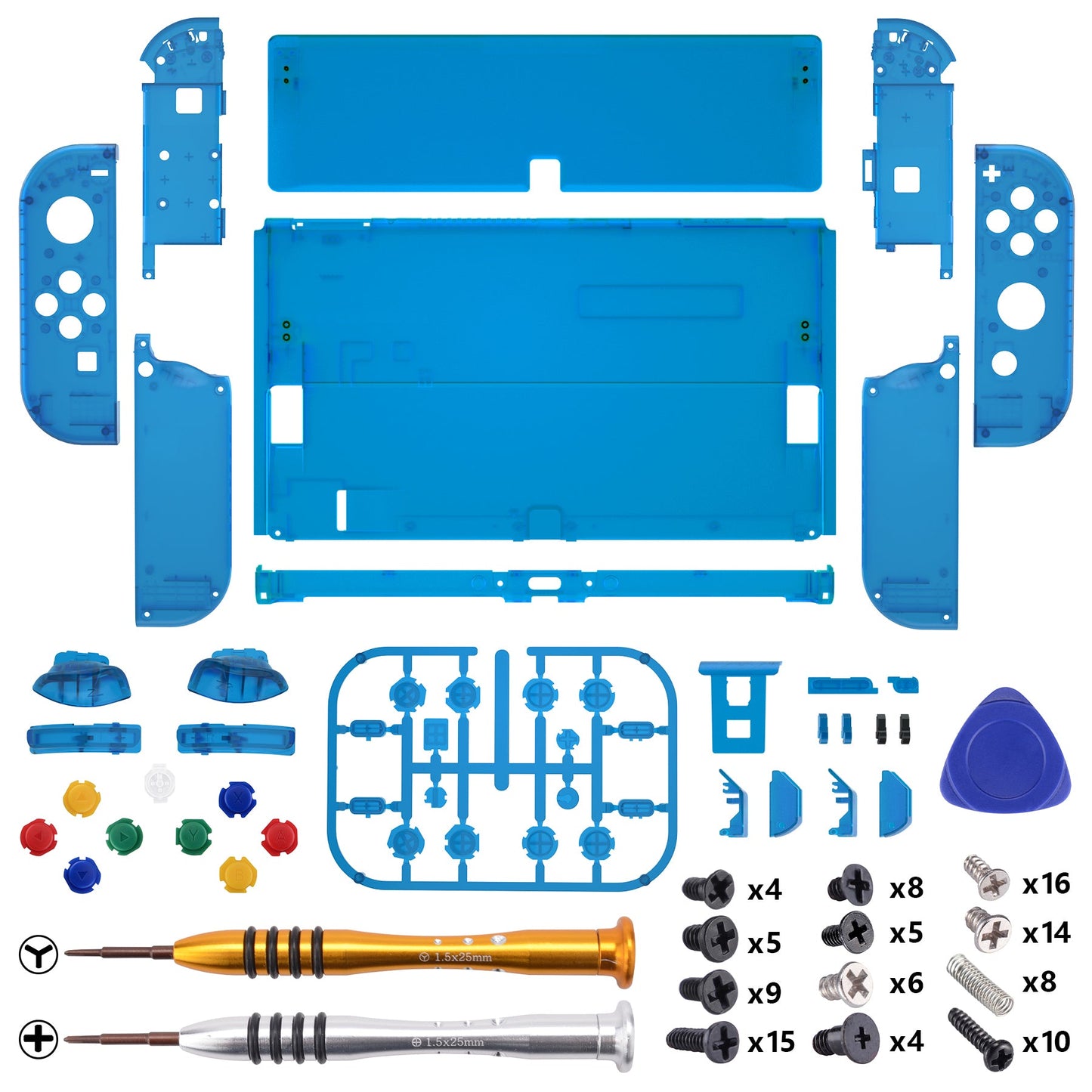 eXtremeRate Retail Clear Blue Custom Full Set Shell for Nintendo Switch OLED, DIY Replacement Console Back Plate & Kickstand, NS Joycon Handheld Controller Housing with Colorful Buttons for Nintendo Switch OLED - QNSOM5006