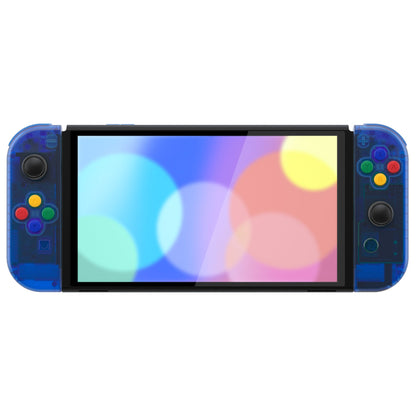 eXtremeRate Retail Clear Blue Custom Full Set Shell for Nintendo Switch OLED, DIY Replacement Console Back Plate & Kickstand, NS Joycon Handheld Controller Housing with Colorful Buttons for Nintendo Switch OLED - QNSOM5006