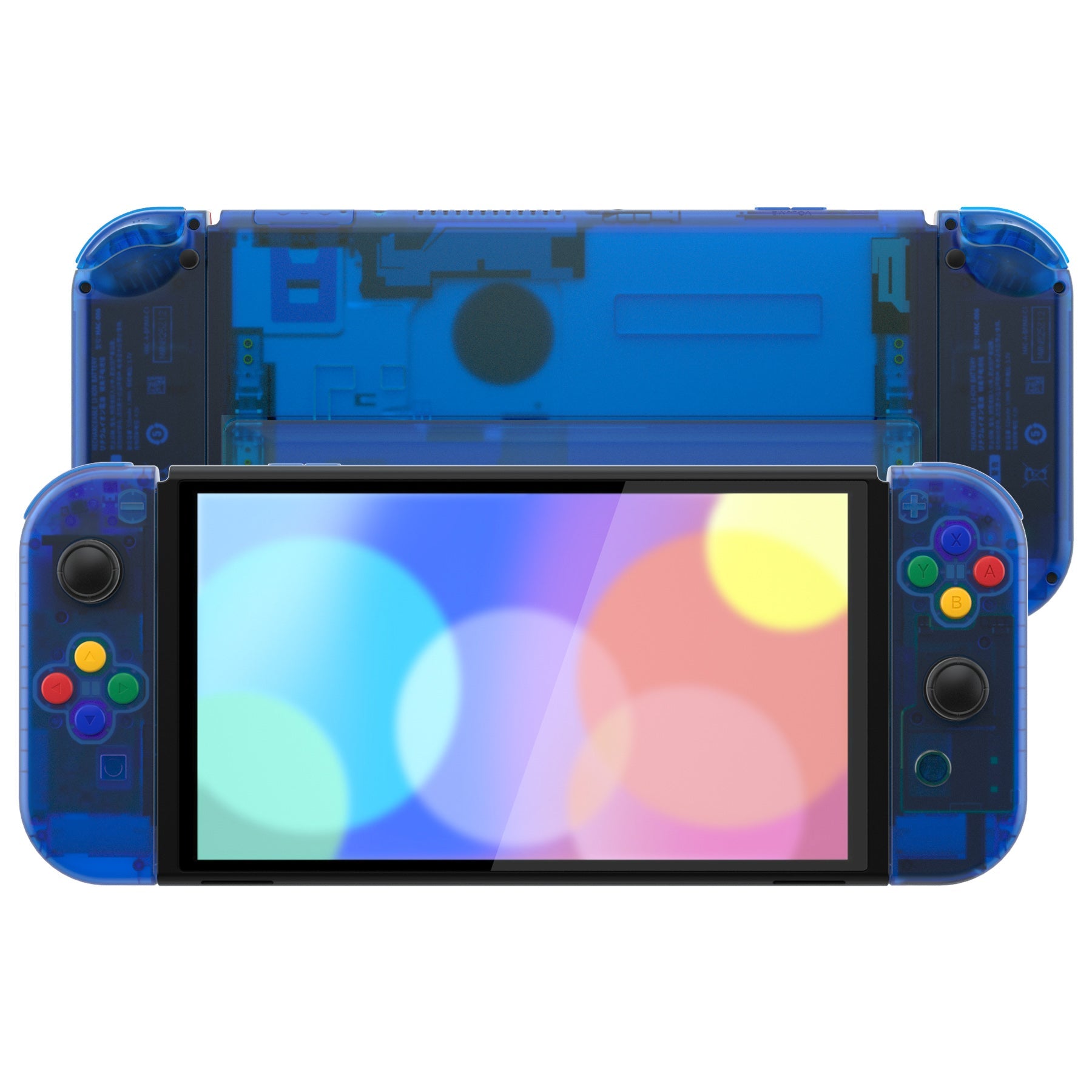 eXtremeRate Retail Clear Blue Custom Full Set Shell for Nintendo Switch OLED, DIY Replacement Console Back Plate & Kickstand, NS Joycon Handheld Controller Housing with Colorful Buttons for Nintendo Switch OLED - QNSOM5006