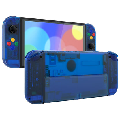 eXtremeRate Retail Clear Blue Custom Full Set Shell for Nintendo Switch OLED, DIY Replacement Console Back Plate & Kickstand, NS Joycon Handheld Controller Housing with Colorful Buttons for Nintendo Switch OLED - QNSOM5006