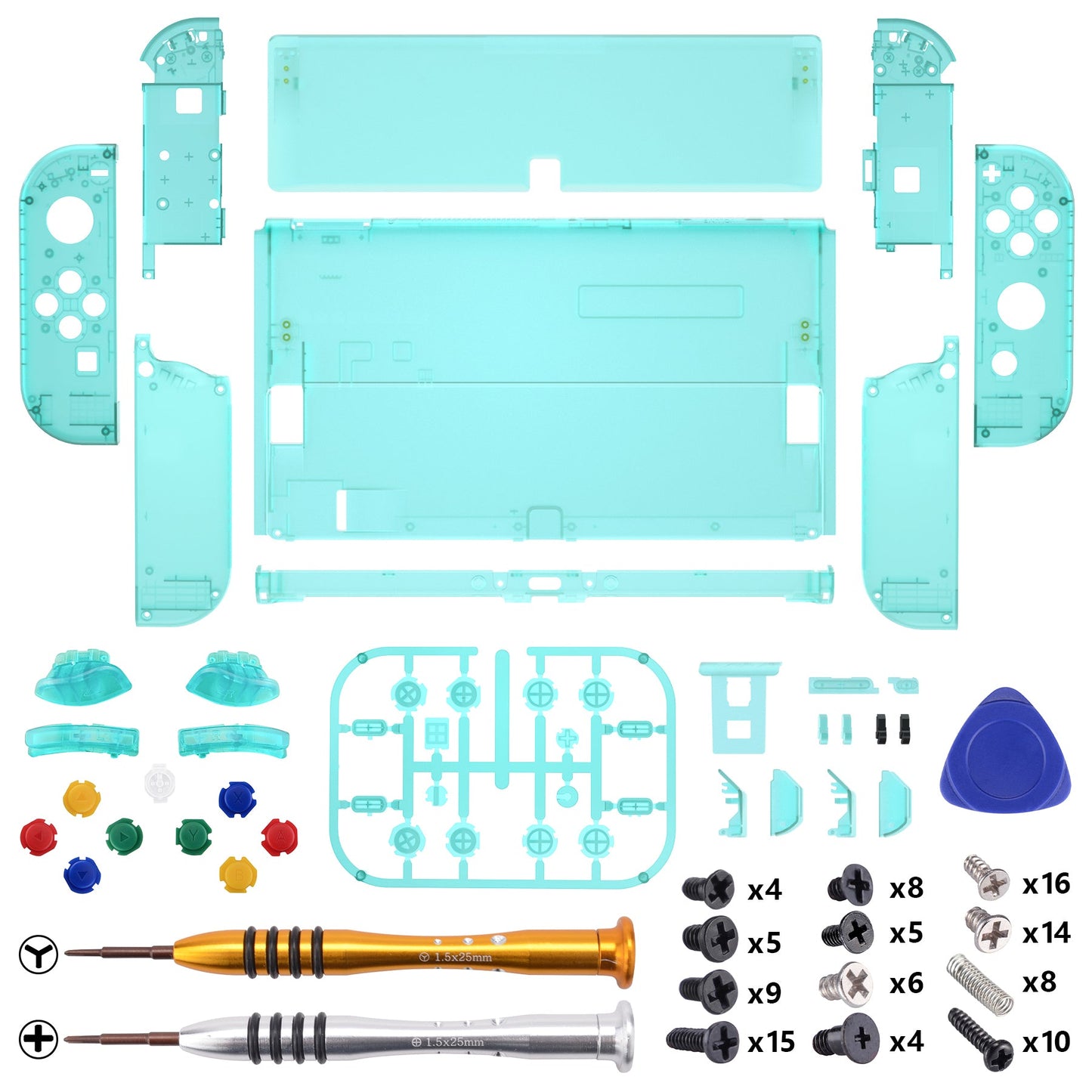 eXtremeRate Retail Emerald Green Custom Full Set Shell for Nintendo Switch OLED, DIY Replacement Console Back Plate & Kickstand, NS Joycon Handheld Controller Housing with Colorful Buttons for Nintendo Switch OLED - QNSOM5007