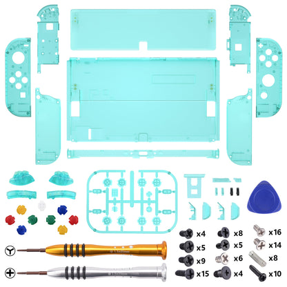 eXtremeRate Retail Emerald Green Custom Full Set Shell for Nintendo Switch OLED, DIY Replacement Console Back Plate & Kickstand, NS Joycon Handheld Controller Housing with Colorful Buttons for Nintendo Switch OLED - QNSOM5007