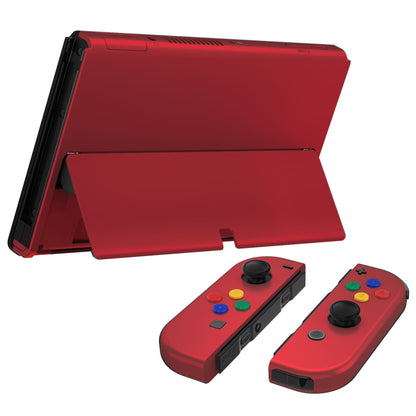 eXtremeRate Retail Vampire Red Soft Touch Full Set Shell for Nintendo Switch OLED, Replacement Console Back Plate & Metal Kickstand, NS Joycon Handheld Controller Housing & Buttons for Nintendo Switch OLED - QNSOP3004