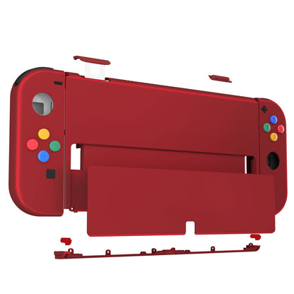 eXtremeRate Retail Vampire Red Soft Touch Full Set Shell for Nintendo Switch OLED, Replacement Console Back Plate & Metal Kickstand, NS Joycon Handheld Controller Housing & Buttons for Nintendo Switch OLED - QNSOP3004