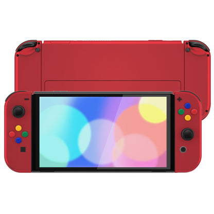 eXtremeRate Retail Vampire Red Soft Touch Full Set Shell for Nintendo Switch OLED, Replacement Console Back Plate & Metal Kickstand, NS Joycon Handheld Controller Housing & Buttons for Nintendo Switch OLED - QNSOP3004