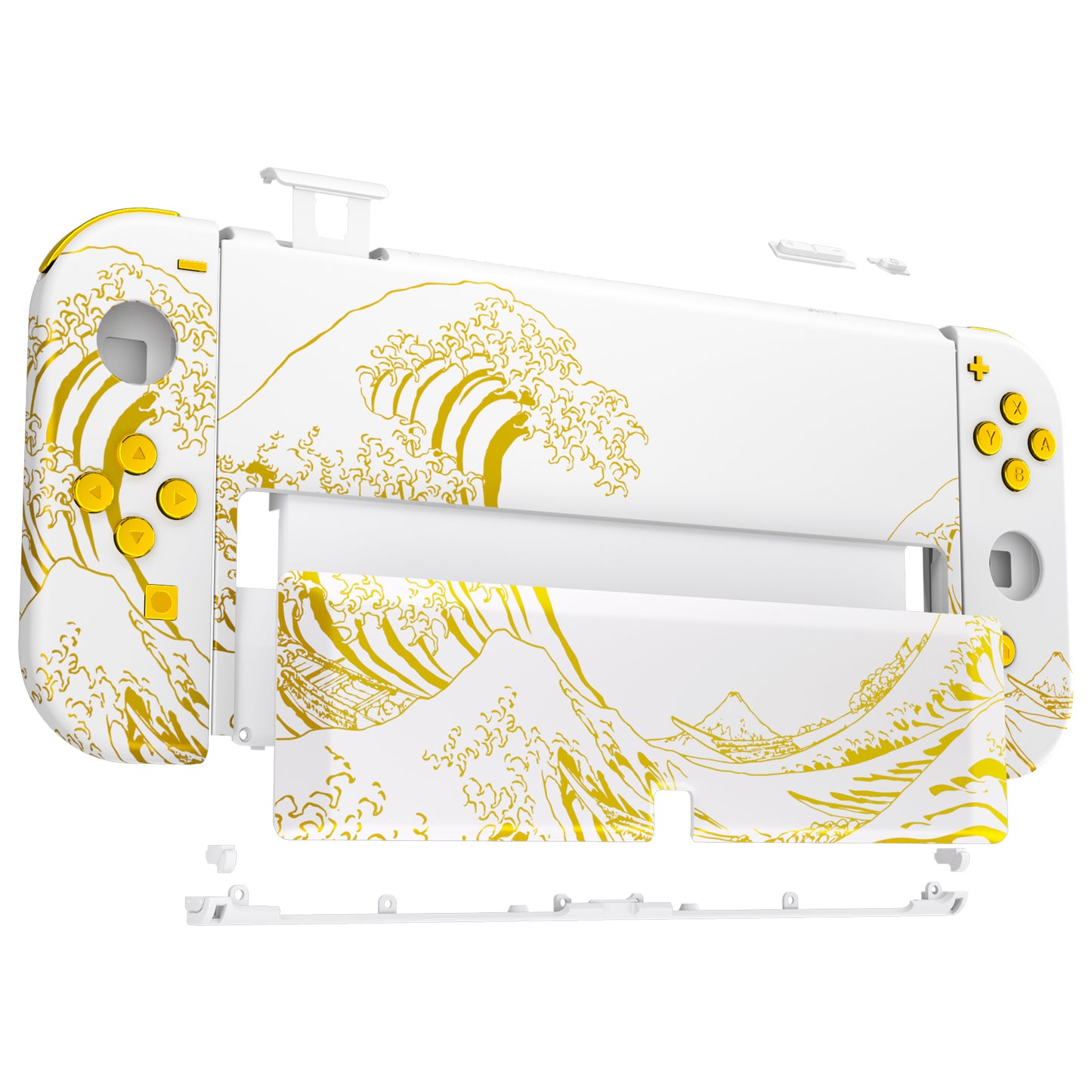 eXtremeRate 任天堂スイッチ有機EL用カスタム交換フルセットシェル＆ボタン【神奈川沖の金色の波ホワイト】