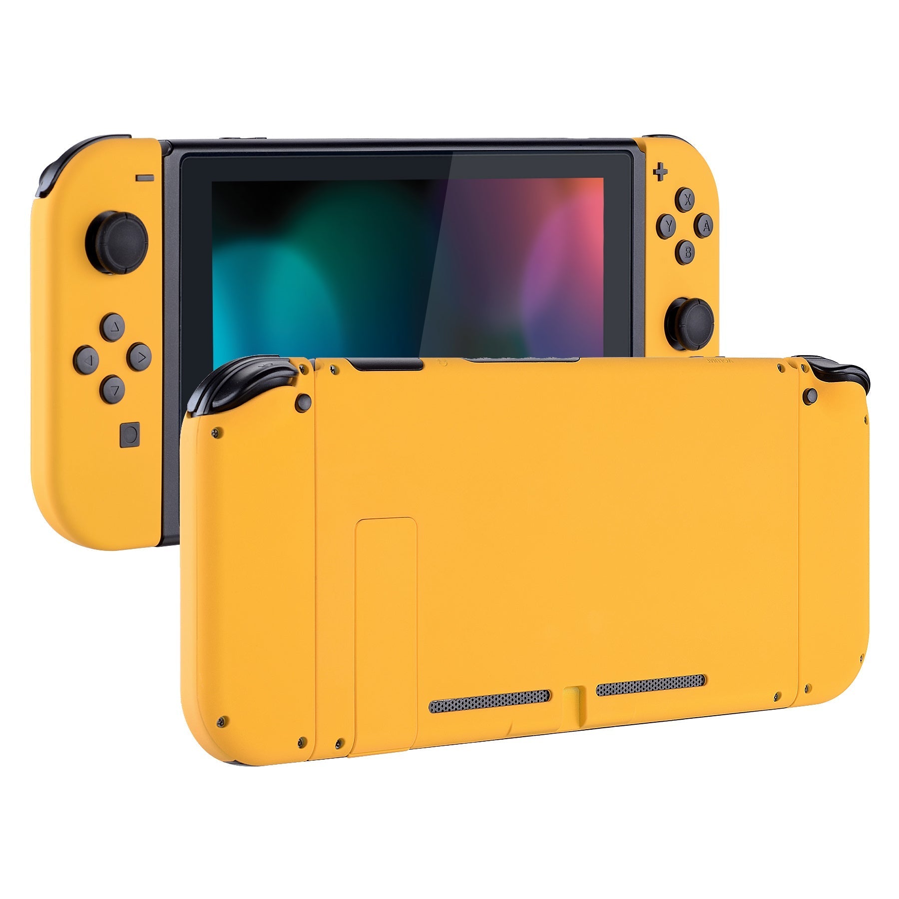 eXtremeRate Retail Soft Touch Grip Caution Yellow Handheld Console Back Plate, Joycon Handheld Controller Housing Shell With Full Set Buttons DIY Replacement Part for Nintendo Switch - QP305