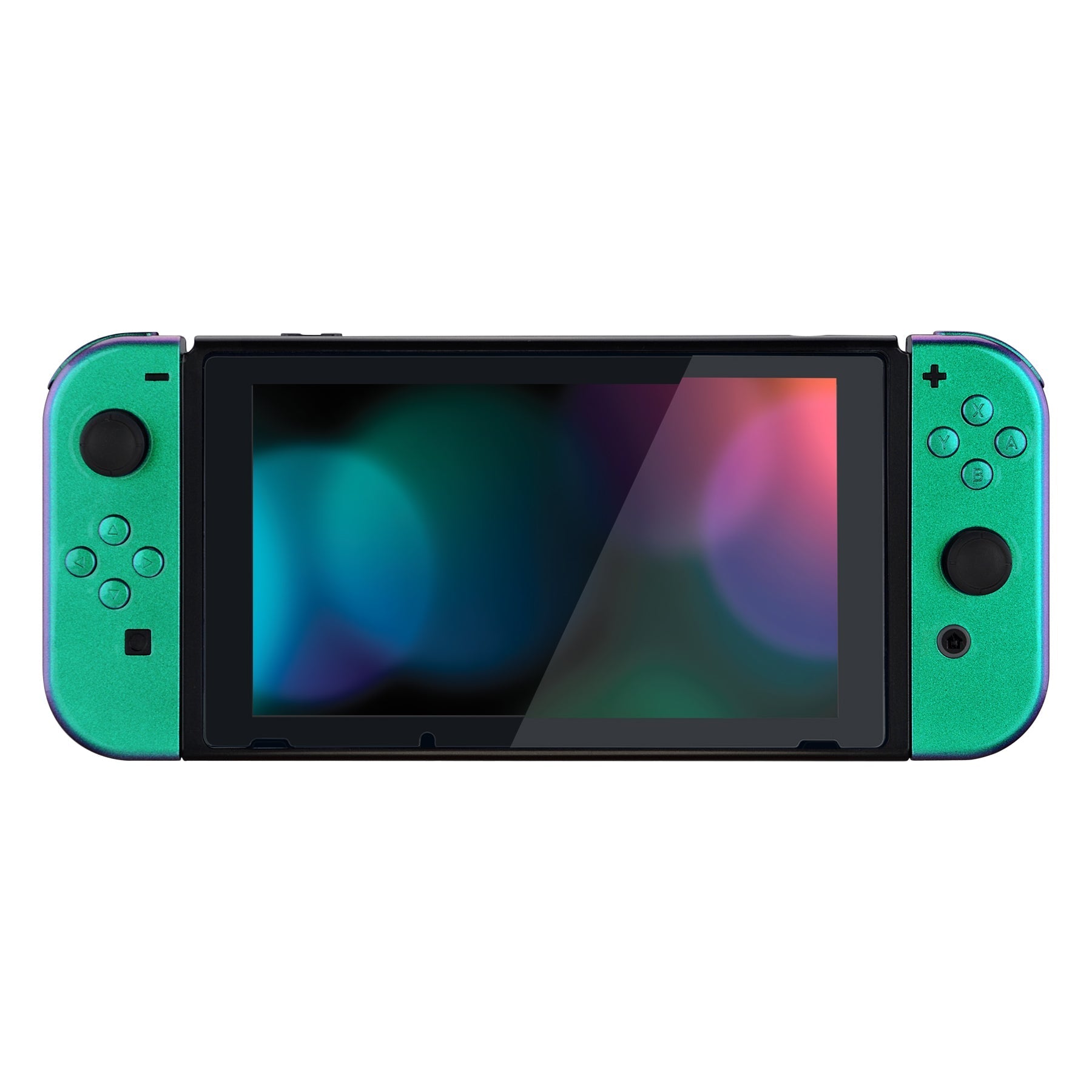 eXtremeRate Retail Glossy Back Plate for Nintendo Switch Console, NS Joycon Handheld Controller Housing with Full Set Buttons, DIY Replacement Shell for Nintendo Switch - Chameleon Green Purple - QP311