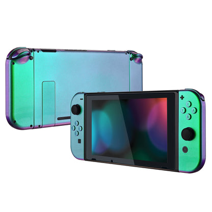 eXtremeRate Retail Glossy Back Plate for Nintendo Switch Console, NS Joycon Handheld Controller Housing with Full Set Buttons, DIY Replacement Shell for Nintendo Switch - Chameleon Green Purple - QP311