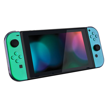 eXtremeRate Retail Glossy Back Plate for Nintendo Switch Console, NS Joycon Handheld Controller Housing with Full Set Buttons, DIY Replacement Shell for Nintendo Switch - Chameleon Green Purple - QP311