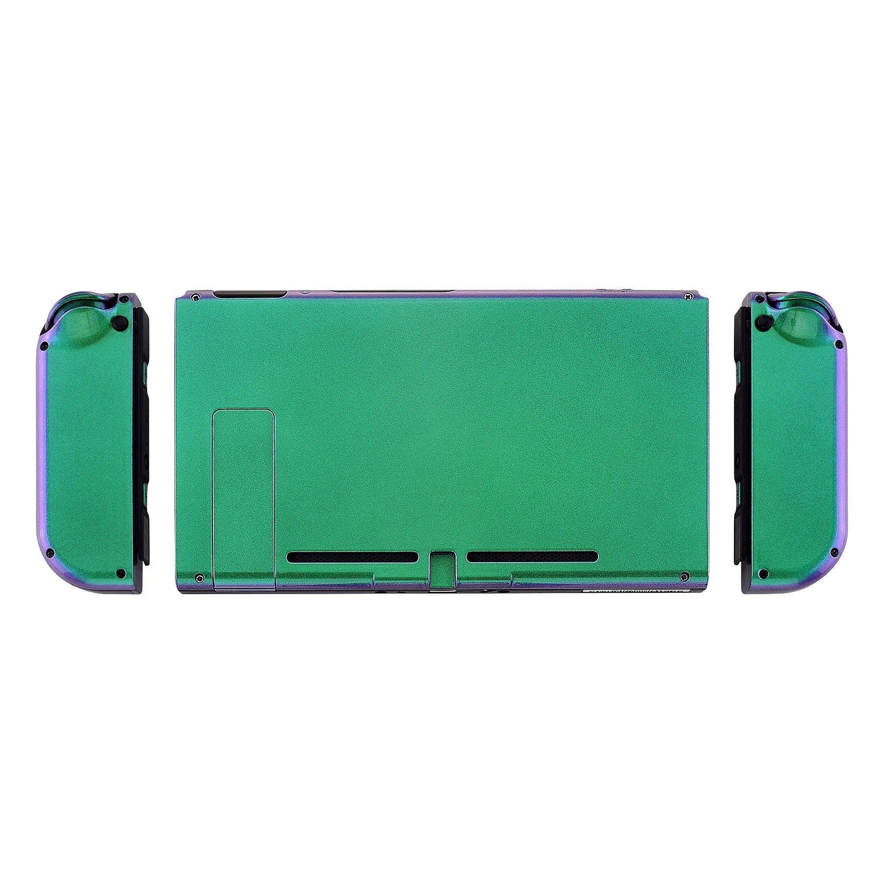 eXtremeRate Retail Glossy Back Plate for Nintendo Switch Console, NS Joycon Handheld Controller Housing with Full Set Buttons, DIY Replacement Shell for Nintendo Switch - Chameleon Green Purple - QP311