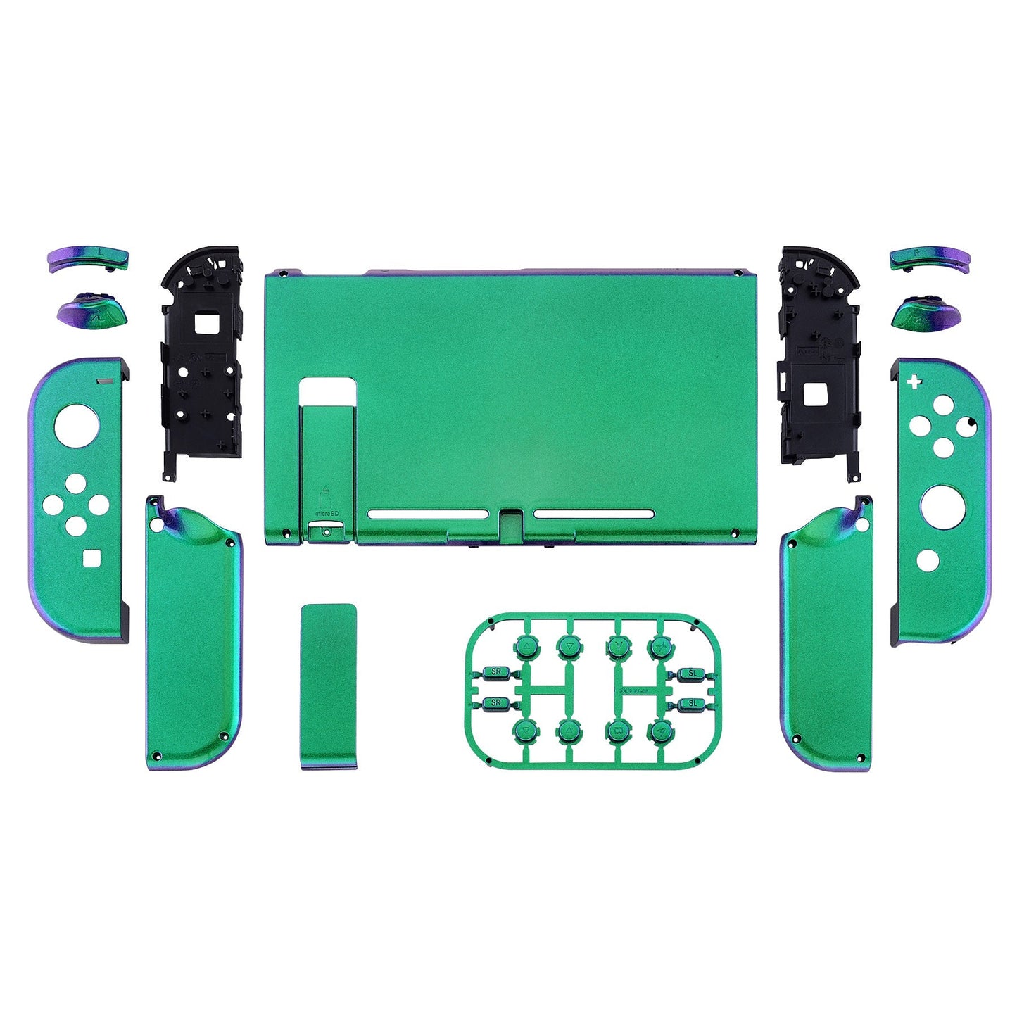 eXtremeRate Retail Glossy Back Plate for Nintendo Switch Console, NS Joycon Handheld Controller Housing with Full Set Buttons, DIY Replacement Shell for Nintendo Switch - Chameleon Green Purple - QP311