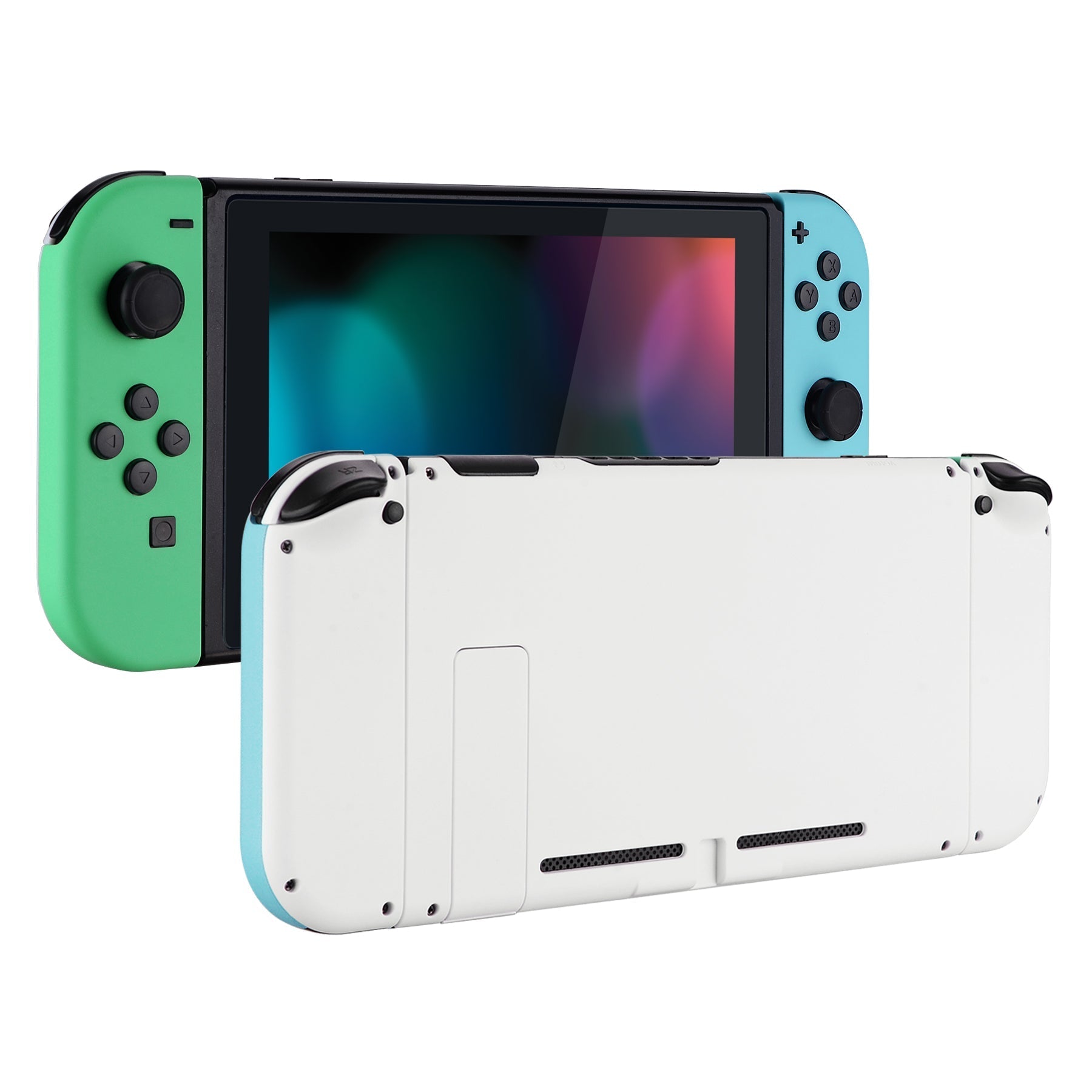 eXtremeRate Retail Soft Touch White Back Plate for Nintendo Switch Console, NS Joycon Handheld Controller Mint Green & Heaven Blue Housing with Full Set Buttons, DIY Replacement Shell for Nintendo Switch - QP312