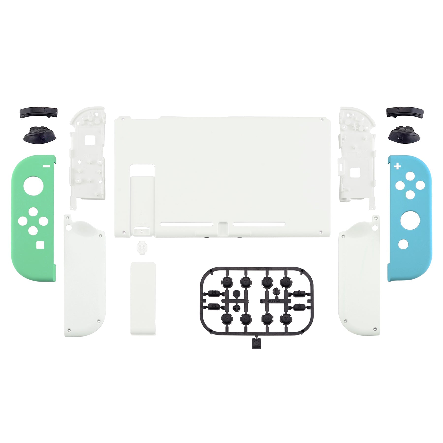 eXtremeRate Retail Soft Touch White Back Plate for Nintendo Switch Console, NS Joycon Handheld Controller Mint Green & Heaven Blue Housing with Full Set Buttons, DIY Replacement Shell for Nintendo Switch - QP312