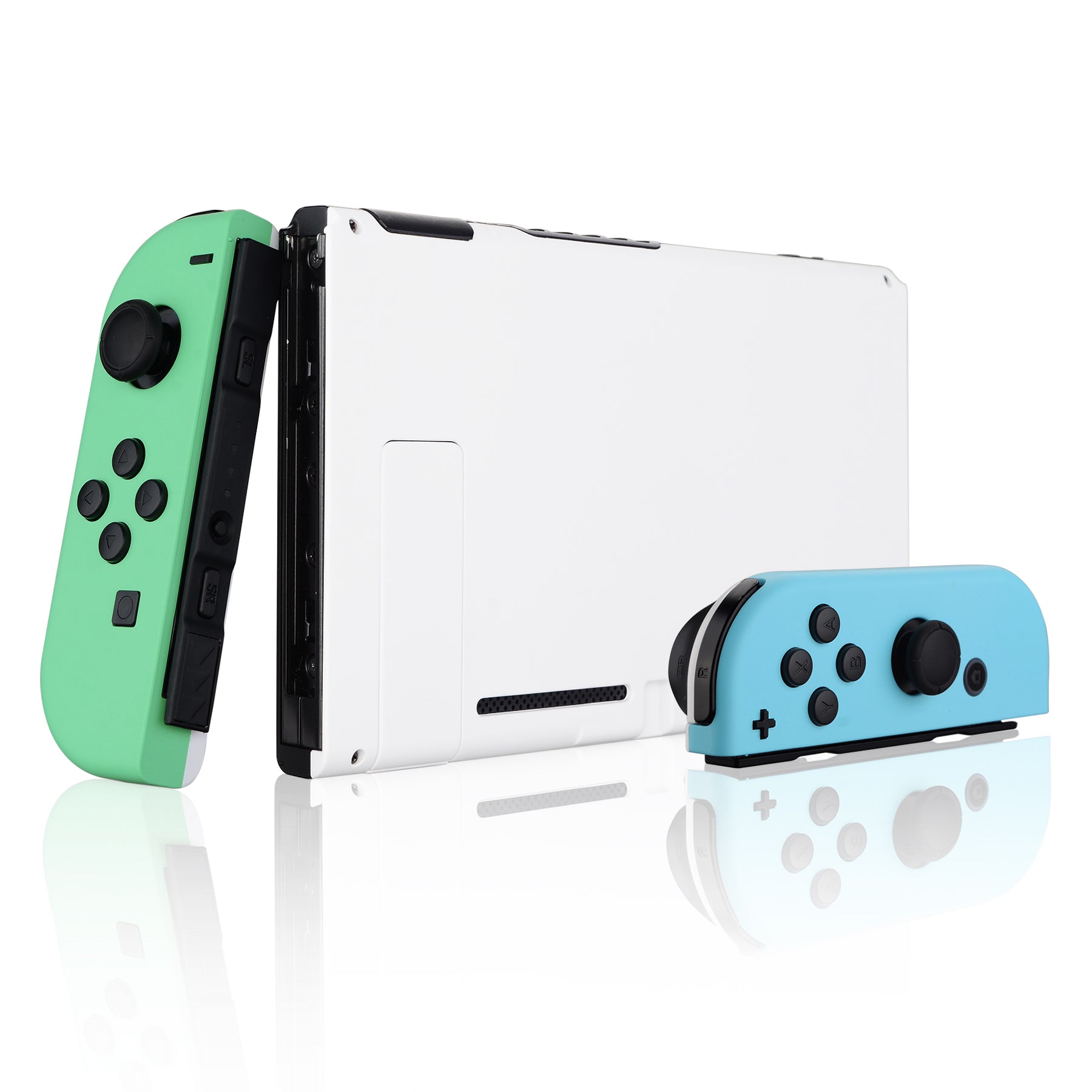 eXtremeRate Retail Soft Touch White Back Plate for Nintendo Switch Console, NS Joycon Handheld Controller Mint Green & Heaven Blue Housing with Full Set Buttons, DIY Replacement Shell for Nintendo Switch - QP312