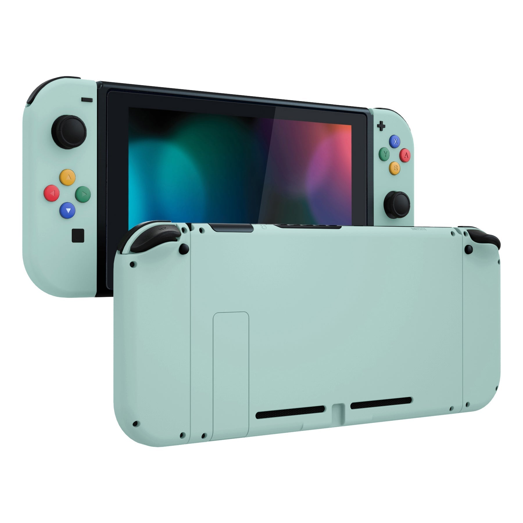 eXtremeRate Retail Light Cyan Soft Touch Grip Backplate for NS Switch Console, NS Joycon Handheld Controller Housing with Full Set Buttons, DIY Replacement Shell for NS Switch - QP338