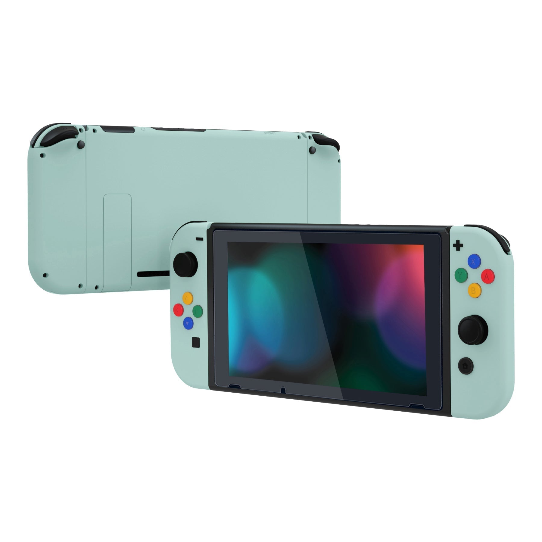 eXtremeRate Retail Light Cyan Soft Touch Grip Backplate for NS Switch Console, NS Joycon Handheld Controller Housing with Full Set Buttons, DIY Replacement Shell for NS Switch - QP338