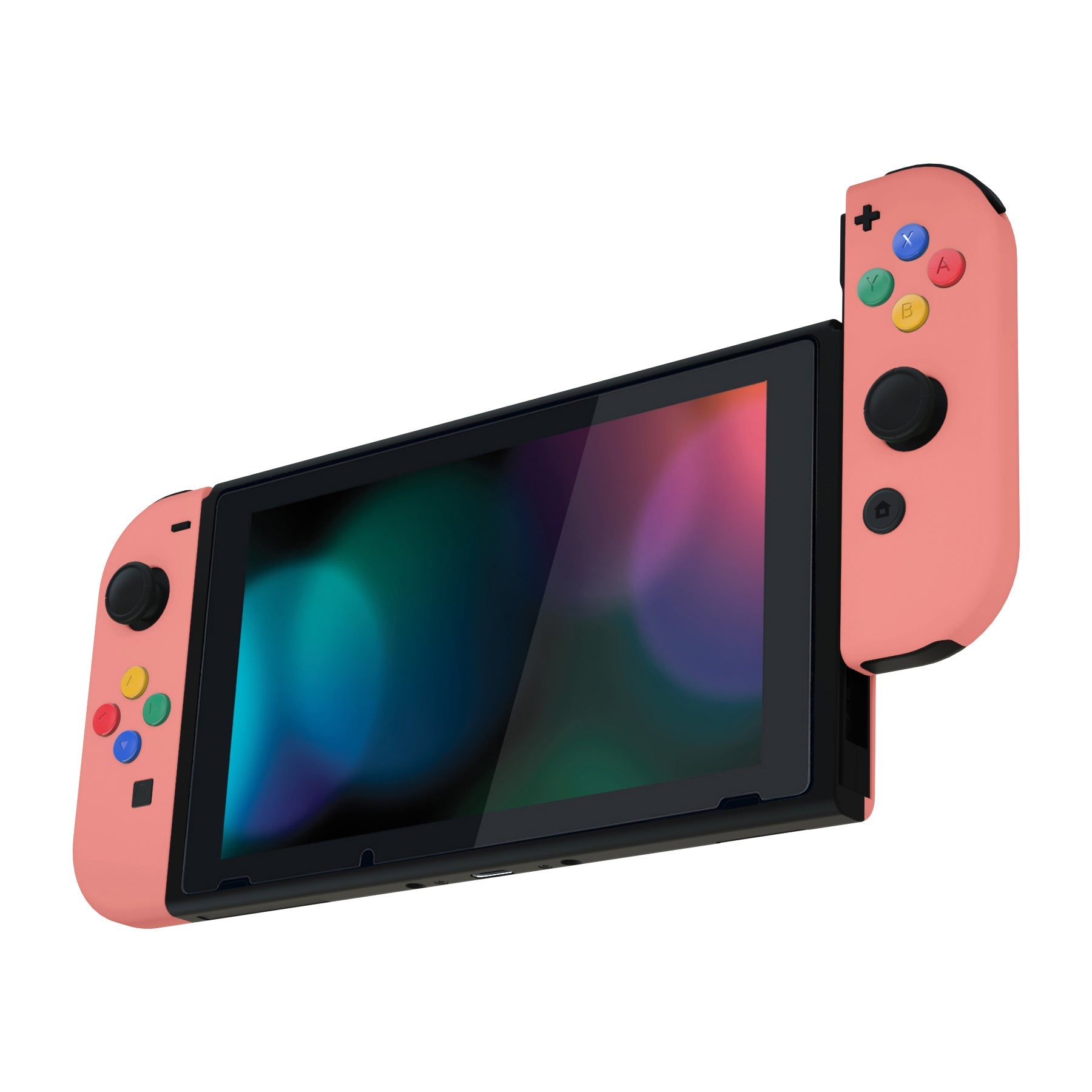 eXtremeRate Retail Coral Soft Touch Grip Backplate for NS Switch Console, NS Joycon Handheld Controller Housing with Full Set Buttons, DIY Replacement Shell for NS Switch - QP339