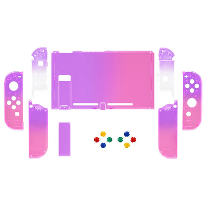 eXtremeRate Retail Clear Atomic Purple Rose Red Back Plate for NS Switch Console, NS Joycon Handheld Controller Housing with Full Set Buttons, DIY Replacement Shell for Nintendo Switch - QP343