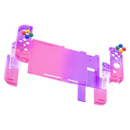 eXtremeRate Retail Clear Atomic Purple Rose Red Back Plate for NS Switch Console, NS Joycon Handheld Controller Housing with Full Set Buttons, DIY Replacement Shell for Nintendo Switch - QP343