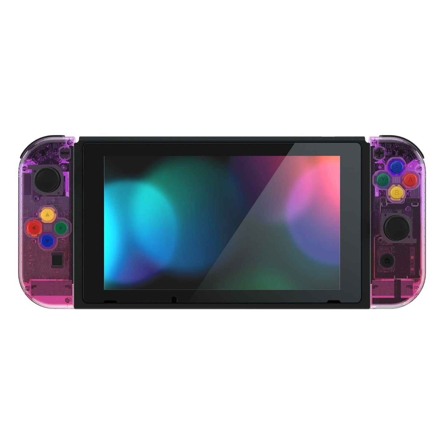 eXtremeRate Retail Clear Atomic Purple Rose Red Back Plate for NS Switch Console, NS Joycon Handheld Controller Housing with Full Set Buttons, DIY Replacement Shell for Nintendo Switch - QP343