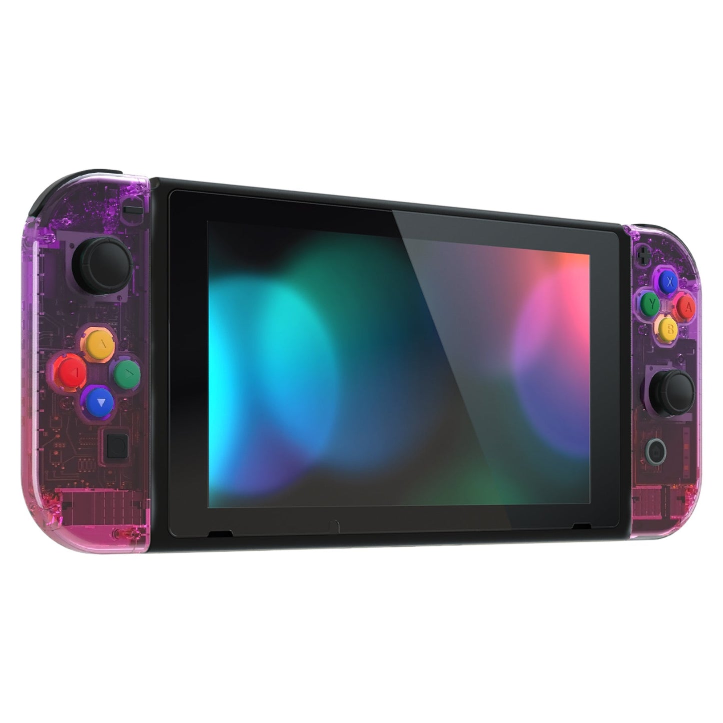 eXtremeRate Retail Clear Atomic Purple Rose Red Back Plate for NS Switch Console, NS Joycon Handheld Controller Housing with Full Set Buttons, DIY Replacement Shell for Nintendo Switch - QP343