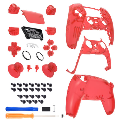 eXtremeRate Replacement Full Shell & Button Set for PS5 Controller BDM-030/040/050 (Clear Red)