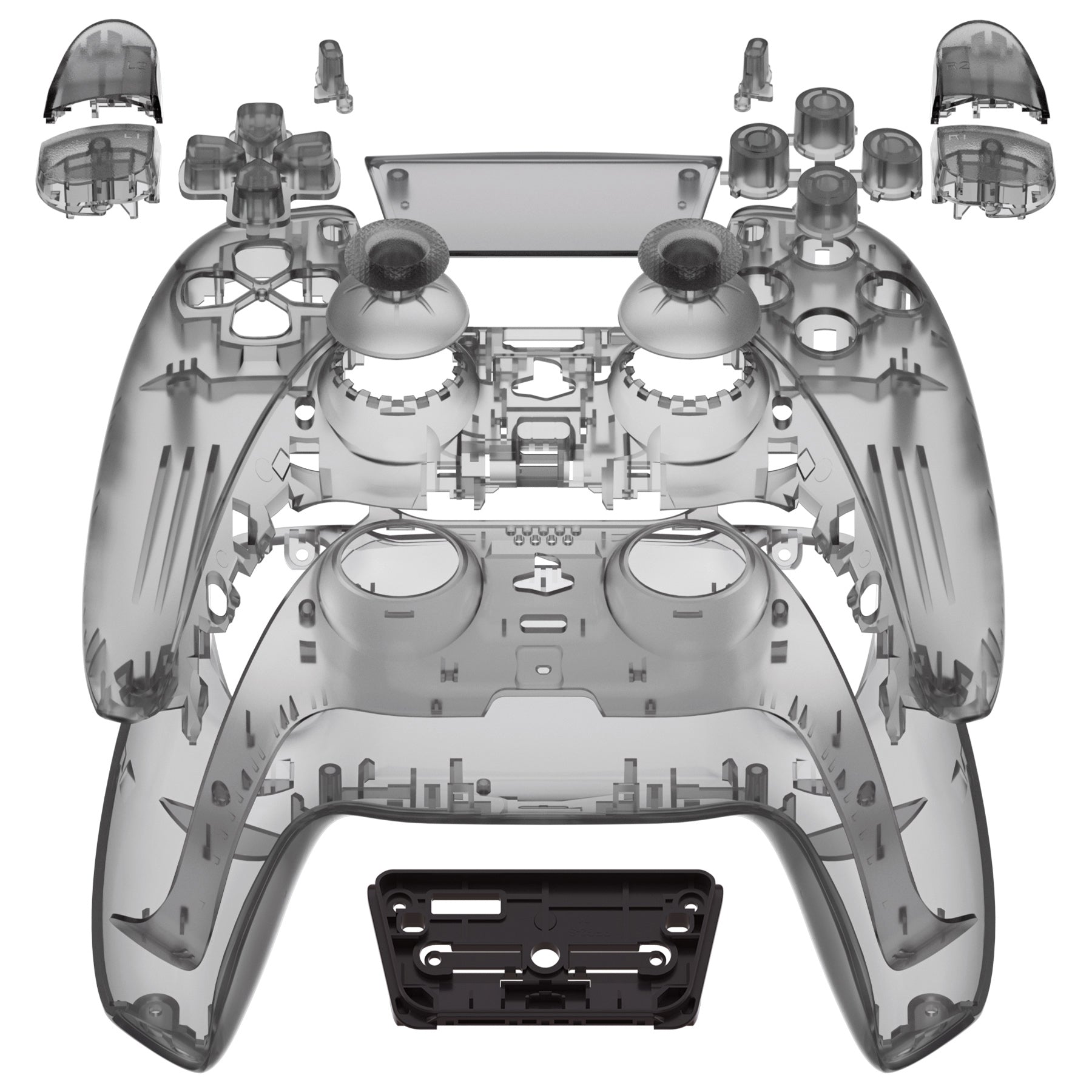 eXtremeRate Retail Full Set Housing Shell with Buttons Touchpad Cover, Clear Black Custom Replacement Decorative Trim Shell Front Back Plates Compatible with ps5 Controller BDM-010 BDM-020 - Controller NOT Included - QPFM5007G2