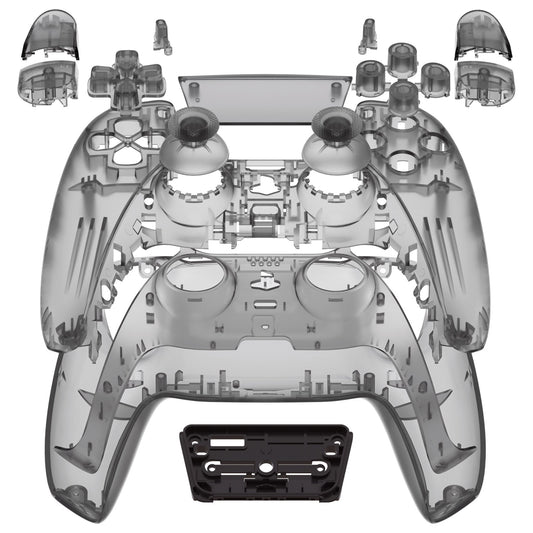 eXtremeRate Retail Full Set Housing Shell with Buttons Touchpad Cover, Clear Black Custom Replacement Decorative Trim Shell Front Back Plates Compatible with ps5 Controller BDM-010 BDM-020 - Controller NOT Included - QPFM5007G2