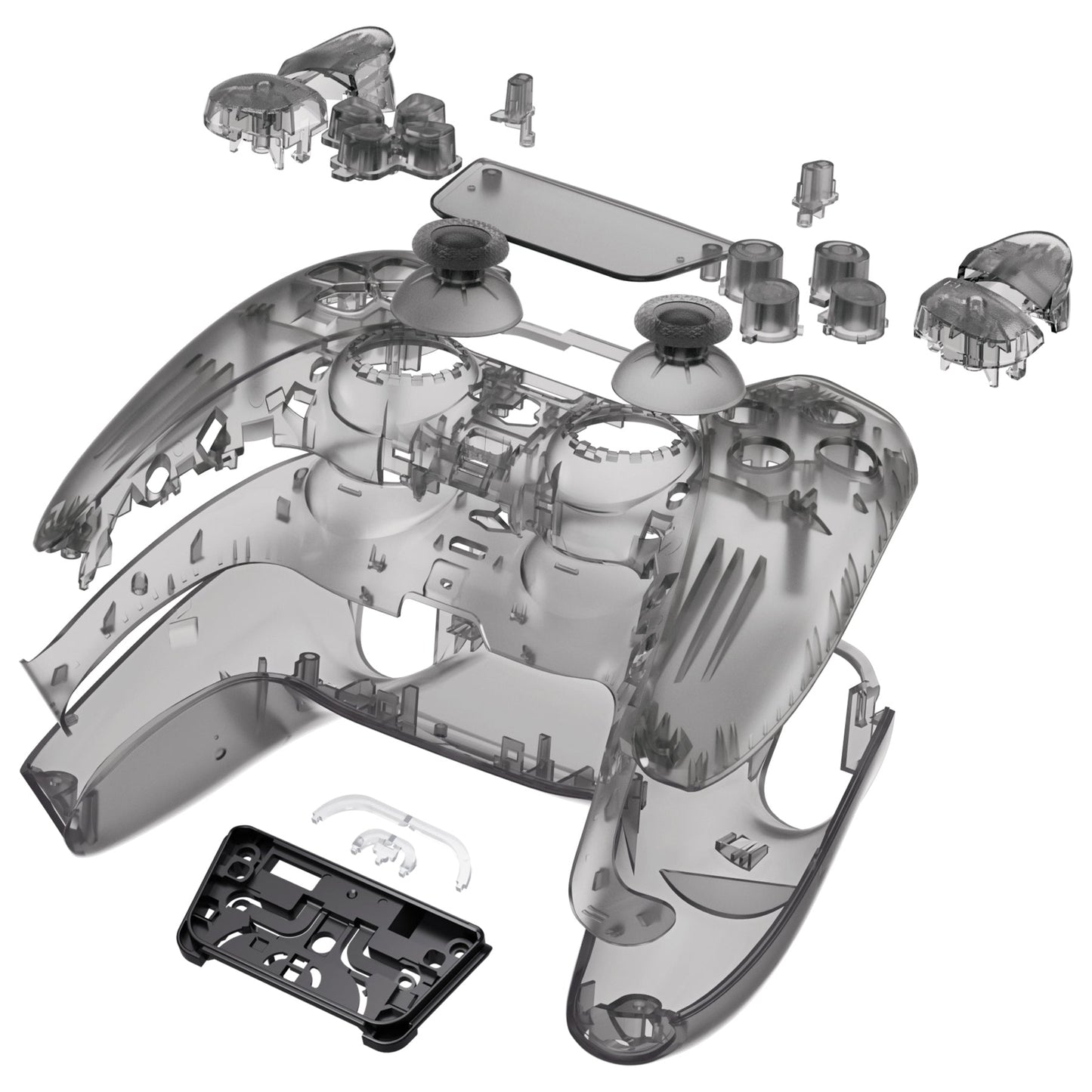 eXtremeRate Retail Full Set Housing Shell with Action Buttons Touchpad Cover, Clear Black Replacement Decorative Trim Shell Front Back Plates Compatible with ps5 Controller BDM-030 - QPFM5007G3