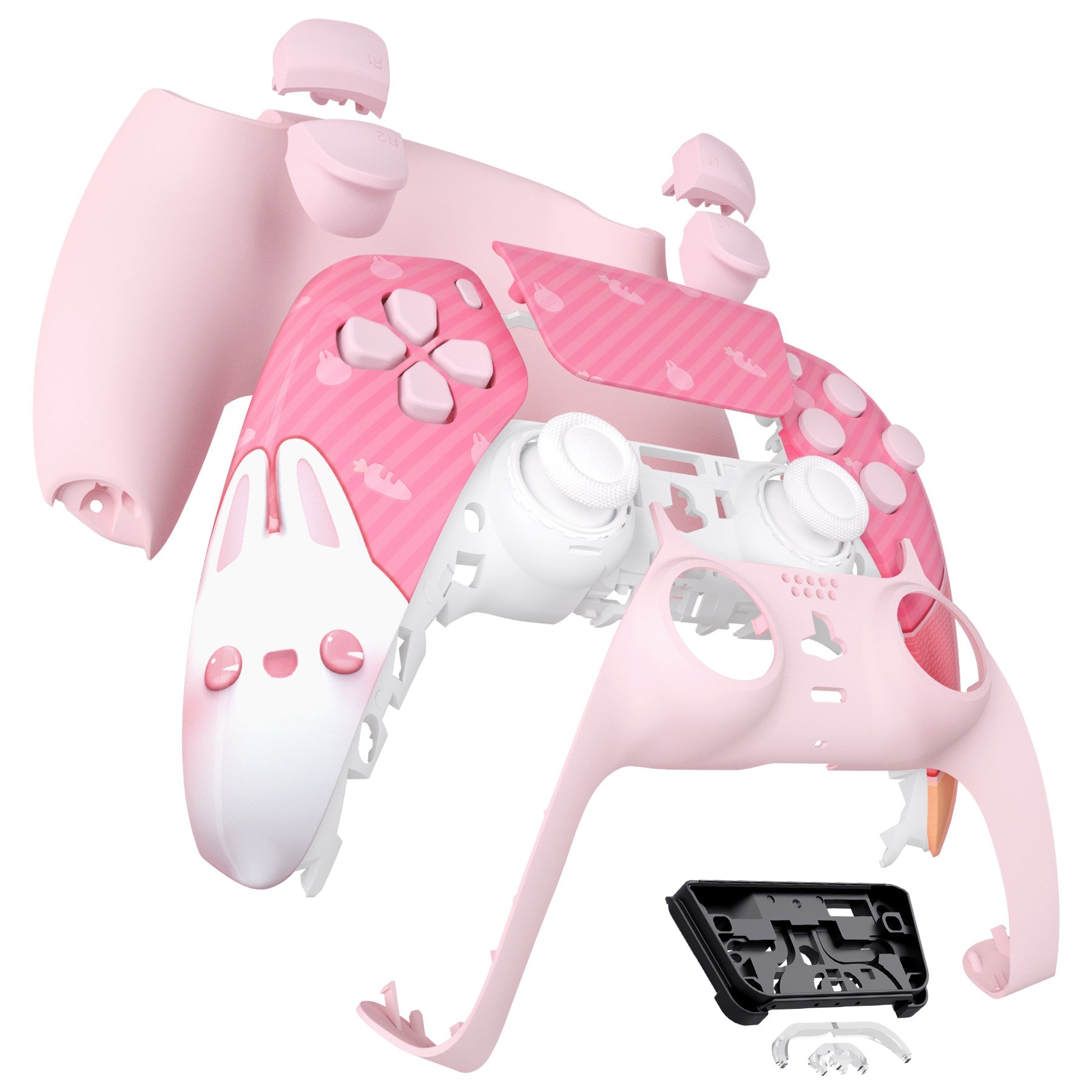 eXtremeRate Retail Full Set Housing Shell with Action Buttons Touchpad Cover, Easter Rabbit Replacement Decorative Trim Shell Front Back Plates Compatible with ps5 Controller BDM-030 - QPFT1003G3