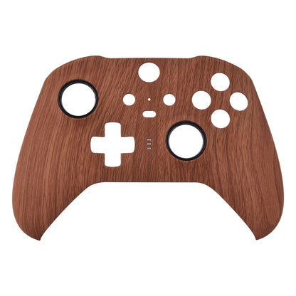 eXtremeRate Retail Wood Grain Patterned Faceplate Cover, Soft Touch Front Housing Shell Case Replacement Kit for Xbox One Elite Series 2 Controller (Model 1797 and Core Model 1797) - Thumbstick Accent Rings Included - ELS201