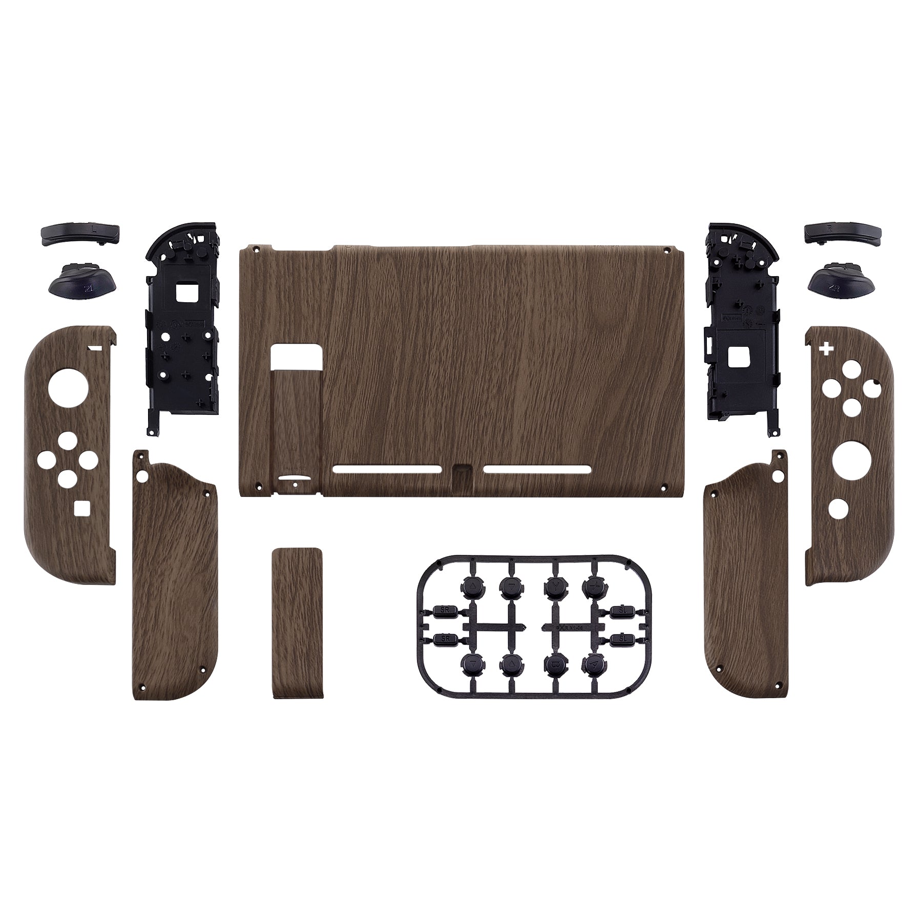 eXtremeRate Retail Soft Touch Grip Back Plate for Nintendo Switch Console, NS Joycon Handheld Controller Housing with Full Set Buttons, DIY Replacement Shell for Nintendo Switch - Wood Grain - QS201