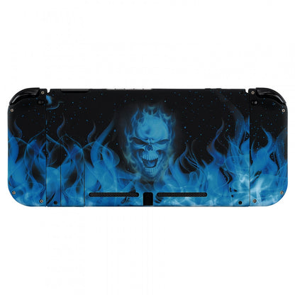 eXtremeRate Retail Soft Touch Grip Blue Flame Skull Back Plate for Nintendo Switch Console, NS Joycon Handheld Controller Housing with Full Set Buttons, DIY Replacement Shell for Nintendo Switch - QT101