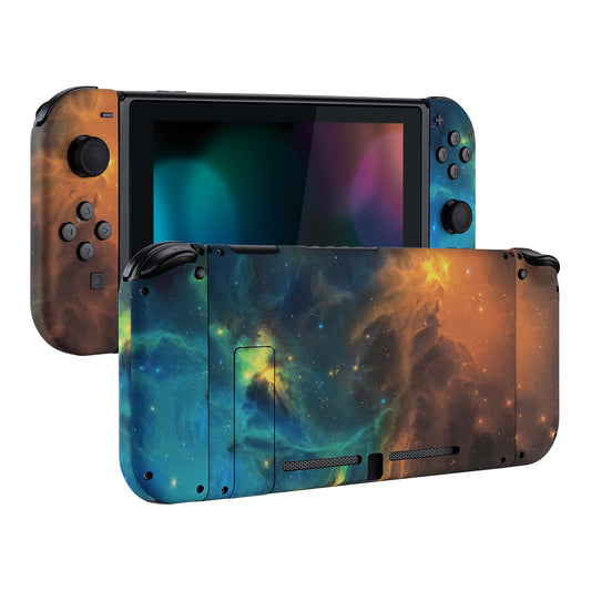 eXtremeRate Retail Soft Touch Grip Gold Star Universe Back Plate for Nintendo Switch Console, NS Joycon Handheld Controller Housing with Full Set Buttons, DIY Replacement Shell for Nintendo Switch - QT102