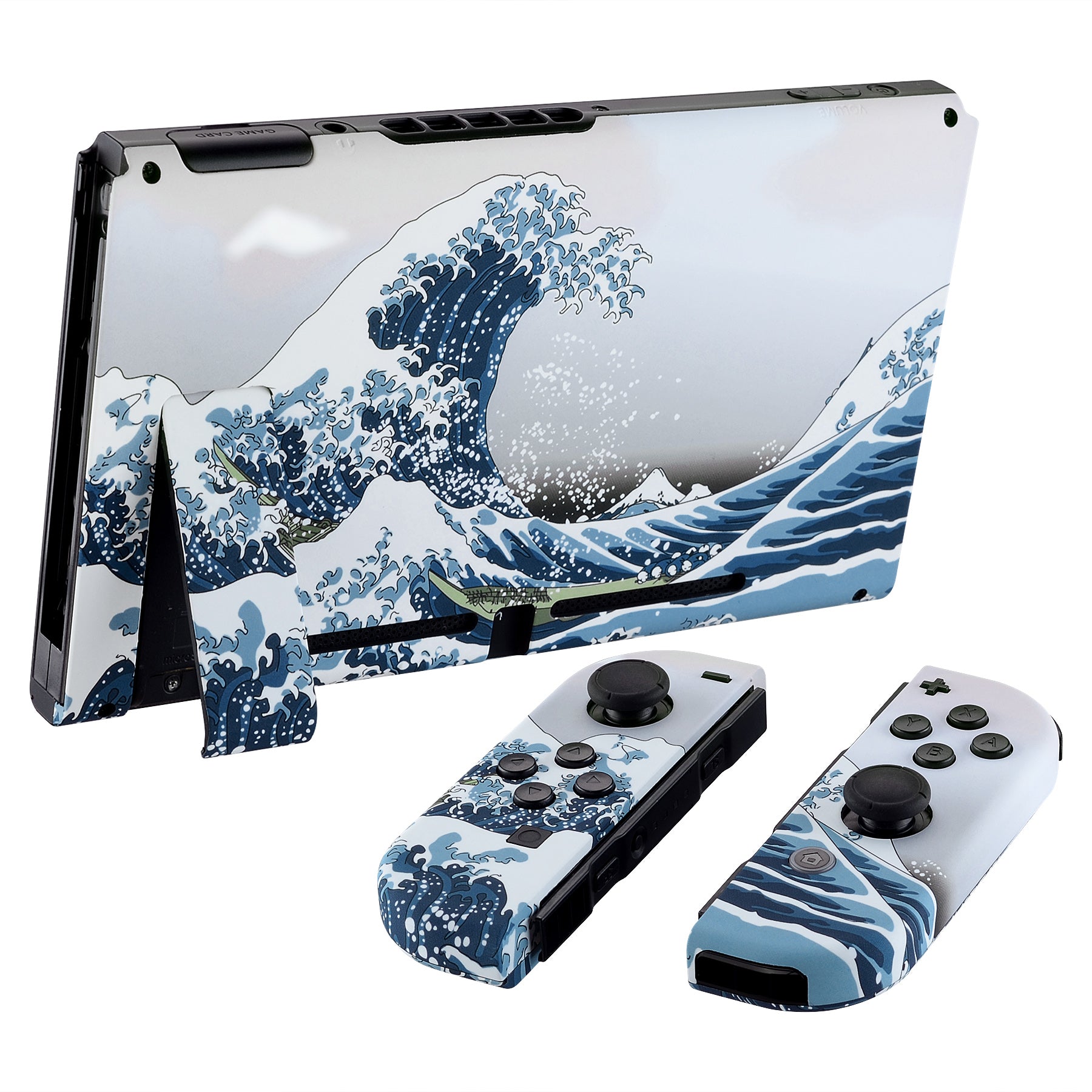 eXtremeRate Retail Soft Touch Grip The Great Wave Back Plate for Nintendo Switch Console, NS Joycon Handheld Controller Housing with Full Set Buttons, DIY Replacement Shell for Nintendo Switch - QT104