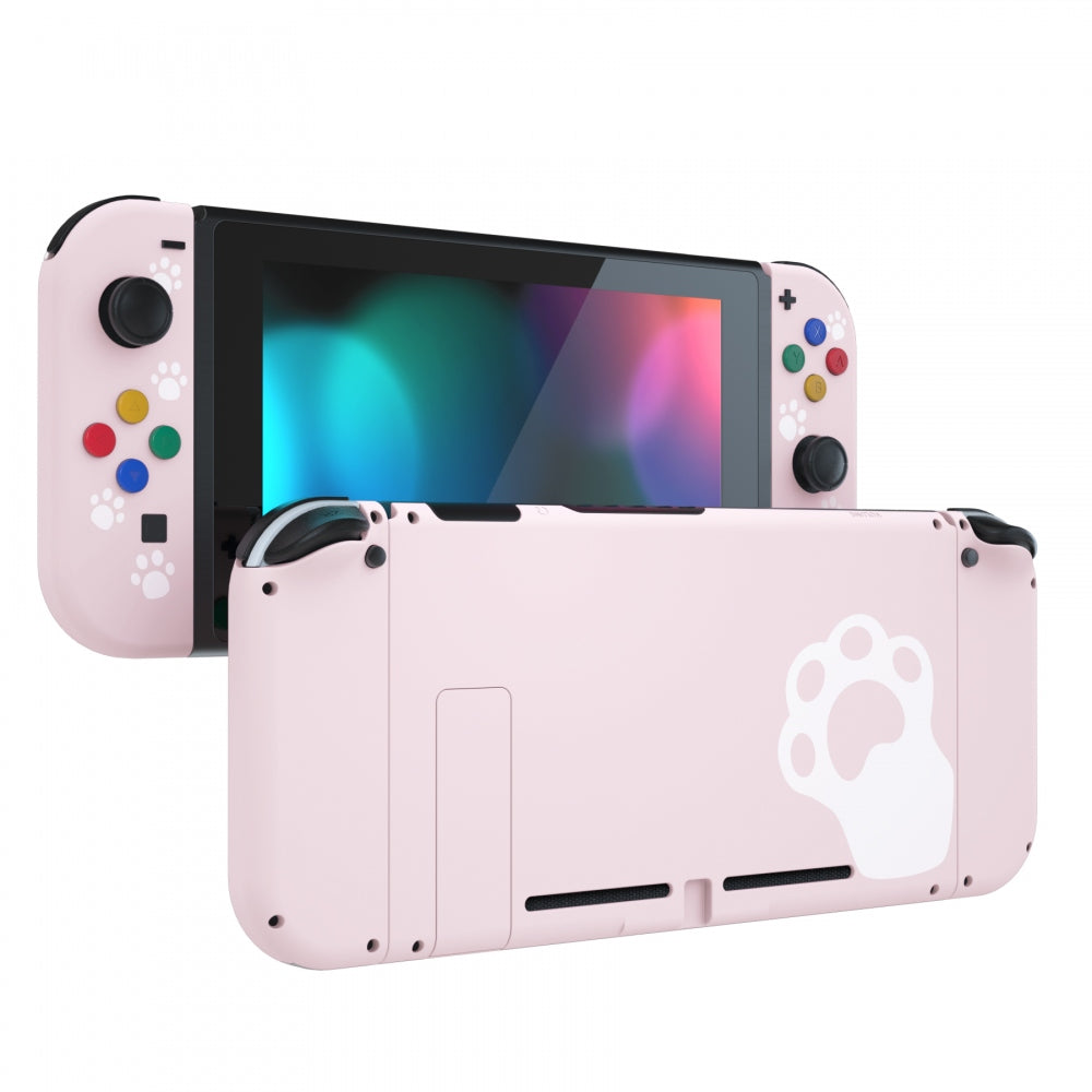 eXtremeRate Retail Cherry Blossoms Pink Cat Paw Back Plate for Nintendo Switch Console, NS Joycon Handheld Controller Housing with Colorful Buttons, DIY Replacement Shell for Nintendo Switch - QT110