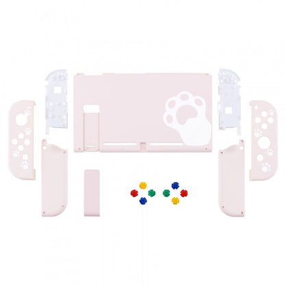 eXtremeRate Retail Cherry Blossoms Pink Cat Paw Back Plate for Nintendo Switch Console, NS Joycon Handheld Controller Housing with Colorful Buttons, DIY Replacement Shell for Nintendo Switch - QT110