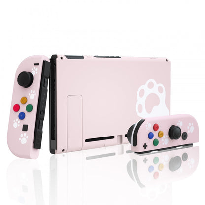 eXtremeRate Retail Cherry Blossoms Pink Cat Paw Back Plate for Nintendo Switch Console, NS Joycon Handheld Controller Housing with Colorful Buttons, DIY Replacement Shell for Nintendo Switch - QT110