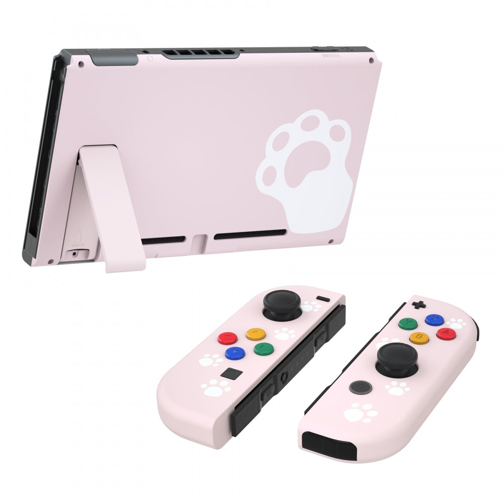 eXtremeRate Retail Cherry Blossoms Pink Cat Paw Back Plate for Nintendo Switch Console, NS Joycon Handheld Controller Housing with Colorful Buttons, DIY Replacement Shell for Nintendo Switch - QT110