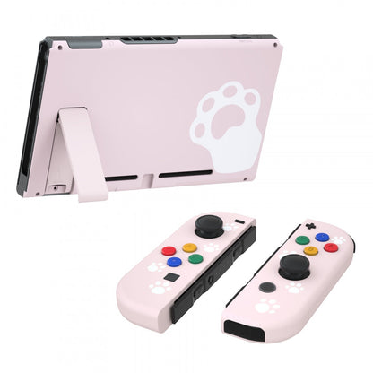 eXtremeRate Retail Cherry Blossoms Pink Cat Paw Back Plate for Nintendo Switch Console, NS Joycon Handheld Controller Housing with Colorful Buttons, DIY Replacement Shell for Nintendo Switch - QT110