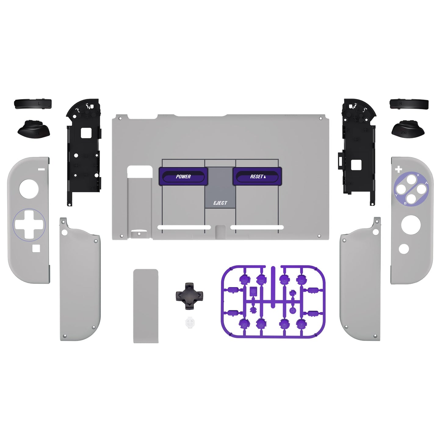 eXtremeRate Retail Dpad Version Custom Full Set Shell for Nintendo Switch, Soft Touch Replacement Console Back Plate, NS Joycon Handheld Controller Housing & Buttons for Nintendo Switch - Classics SNES Style - QZT1003